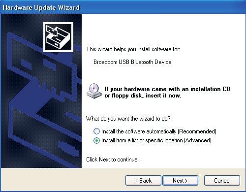 Windows XP SP2 update The hardware wizard will start; 6.