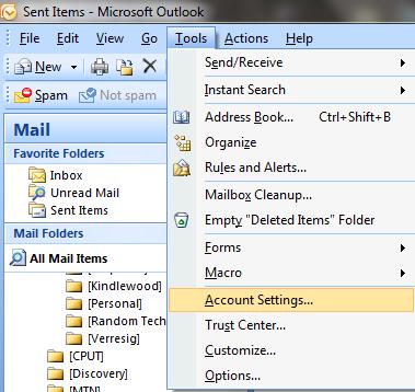 E - M A I L C O N F I G U R A T I O N S 3.1. Please open MS Outlook, click on Tools and select Account Settings as indicated in picture below.