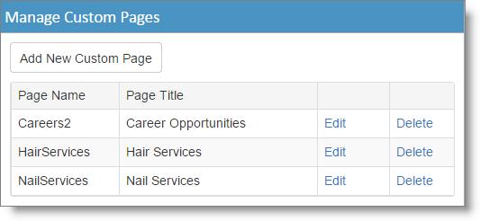 Salonvision Setup 24 Manage Custom Pages Salonvision allows you to create your own pages on the website.