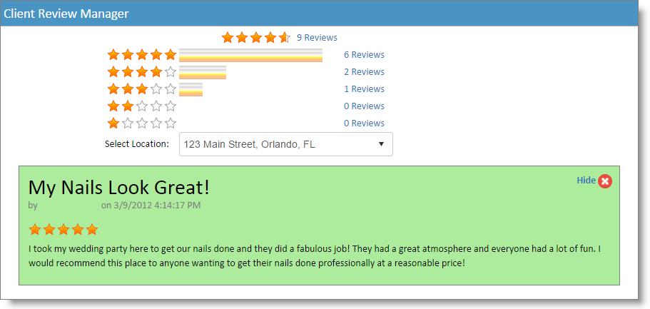 Manage Client Reviews The Manage Client Reviews page will allow for viewing reviews entered in Salonvision.