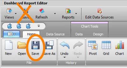 Click Save on the Home tab. Note that the Save button on the Multiview menu bar is to save data changes and dashboards DO NOT affect the Multiview data.