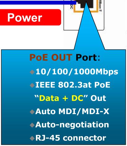 802.3at PoE Data + DC Out Auto MDI/MDI-X 802.