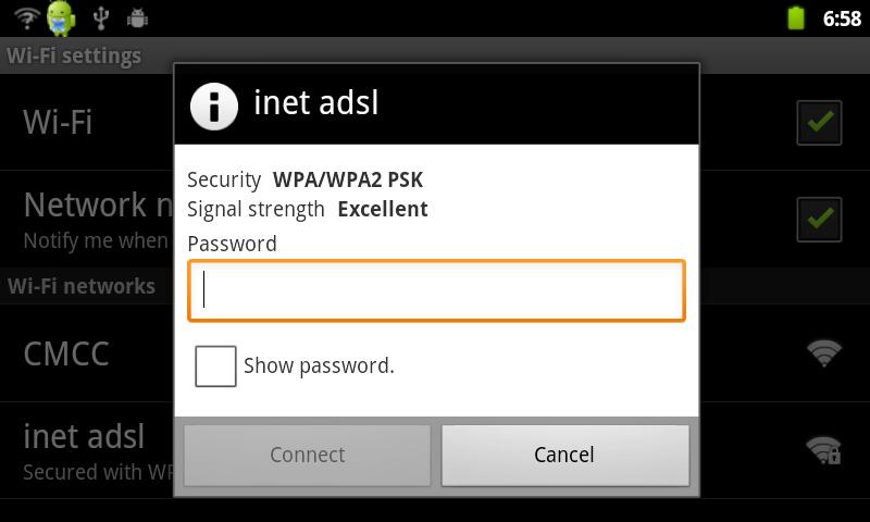 Check the option "WIFI" to quickly enable or disable the WIFI feature.