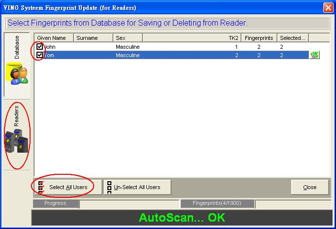 10. To save fingerprints to TR4050-10 or TR4050-20, click Update Reader button. 11.