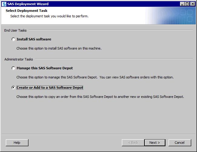 Step 1: Create a SAS Software Depot 5 4 On the Select Deployment Task page of the SAS Deployment