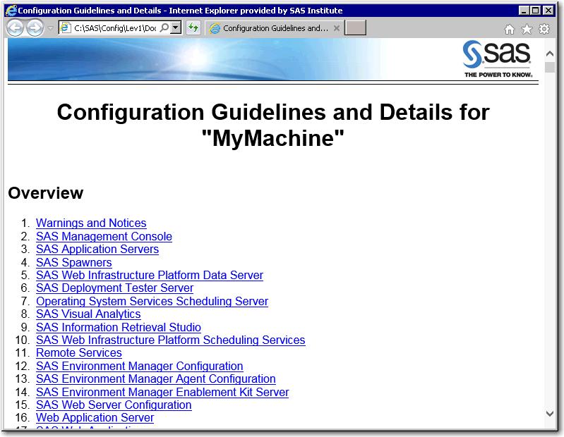 Step 6: Add SAS Users 69 Figure 1.4 Configuration Guidelines and Details (Instructions.html) If you have not already done so, use Instructions.