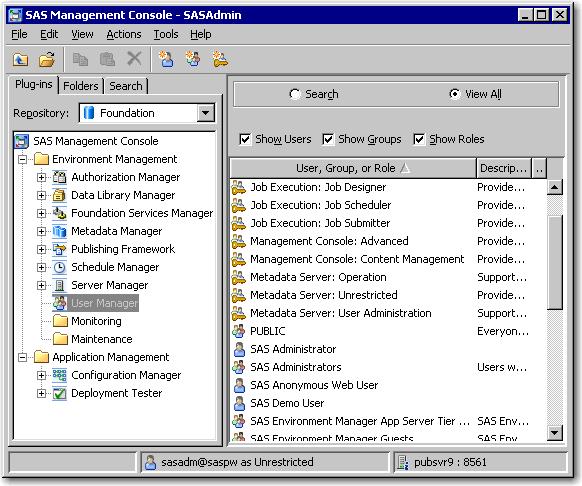 Step 6: Add SAS Users 71 In the Log On dialog box, enter the credentials for the SAS Unrestricted User
