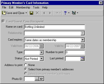 A DVANCED PROCESSES OF MEMBERSHIP SCANNING 73 17. Highlight Bottling Unlimited in the grid and click Open on the action bar. The Primary Member s Card Information screen appears. 18.