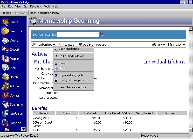 A DVANCED PROCESSES OF MEMBERSHIP SCANNING 77 2. Scan in the membership card in the Member Scan ID field. The member s information automatically displays.