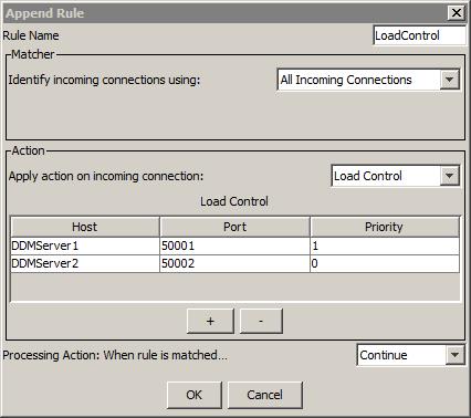 Matcher Select the All Incoming Connections matcher. The All Incoming Connections matcher applies the rule action to all SQL requests. Rule Action Select the Load Control rule action.