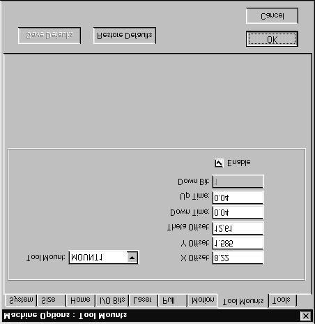 The Tool Mounts tab or page of the Machine Options dialog box displays calibration and control settings for the tool mounts located on the cutting machine's tool head.