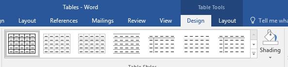 As you are within the table you have just selected, Microsoft Word automatically displays commands and options related to modifying and formatting your table.