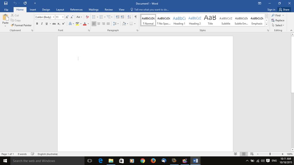 WORD 2016 FOUNDATION Page 11 You will find that if you move the mouse pointer over icons at the top of the screen a help popup is displayed explaining the function of each