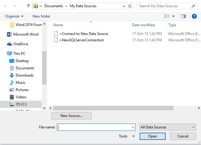WORD 2016 FOUNDATION Page 157 The Select Data Source dialog box will be displayed.