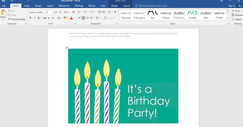 WORD 2016 FOUNDATION Page 38 Click within the Birthday Party Event Name area and you will see that this section becomes highlighted