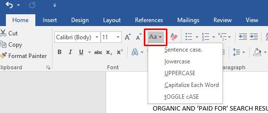 WORD 2016 FOUNDATION Page 49 Case changing This feature allows you to select a portion of text and then change the capitalisation within that text.