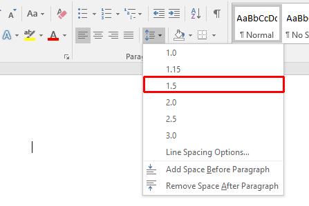 This will display a drop down list, from which you can select line spacing options. Select 1.5 and look at what happens to the formatting of your paragraph.