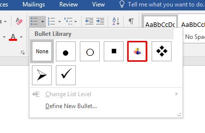 Click on the Bullets icon (located within the Paragraph section of the Home tab). The list will then be displayed as a bulleted list.