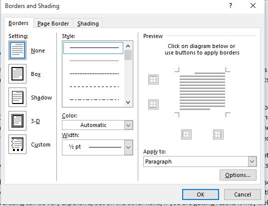 WORD 2016 FOUNDATION Page 67 This will display the Borders dialog box.