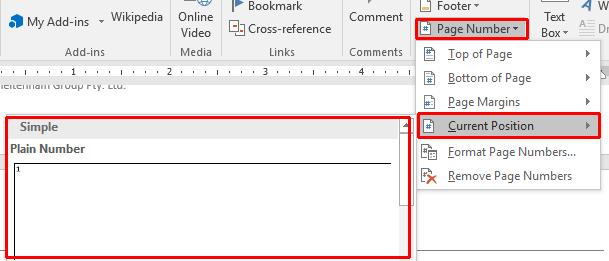 Page numbering You can insert automatic page numbering into a document header or footer.