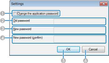 1 Change the application Select to set up or change the application password. password 2 Old password Enter the current password when you want to create a new password.