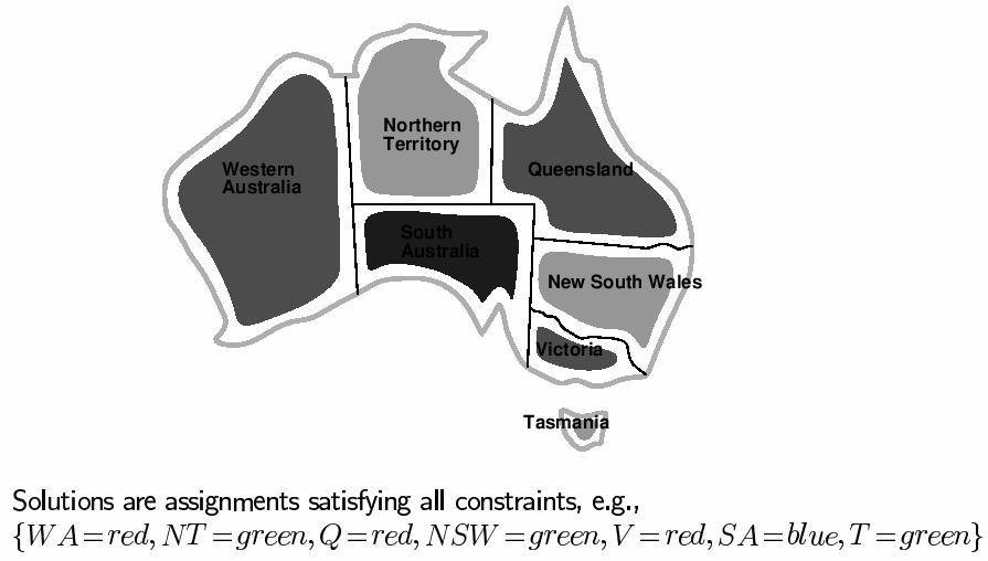 Map Colouring Constraint Satisfaction Problem Map Colouring Represent the map as a graph Nodes are regions of the map Edges between nodes indicate that two regions are adjacent Find an assignmens of