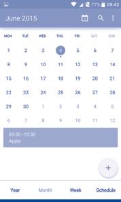 (1) 5.1.2 To create new events You can add new events from any Calendar view. Touch to access a new event edit screen. Fill in all required information for this new event.