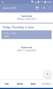Important options are available by touching from the Calendar main screen: Refresh To refresh the calendar.