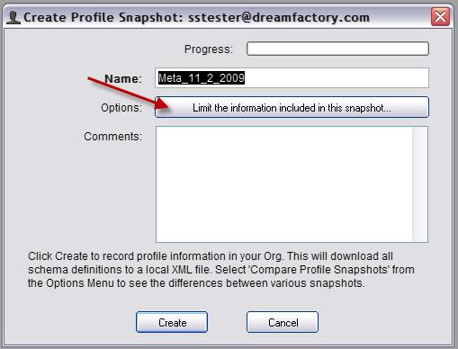 Creating a Profile Snapshot To create a Profile Snapshot click on the Profiles menu and select the Create Snapshot command.