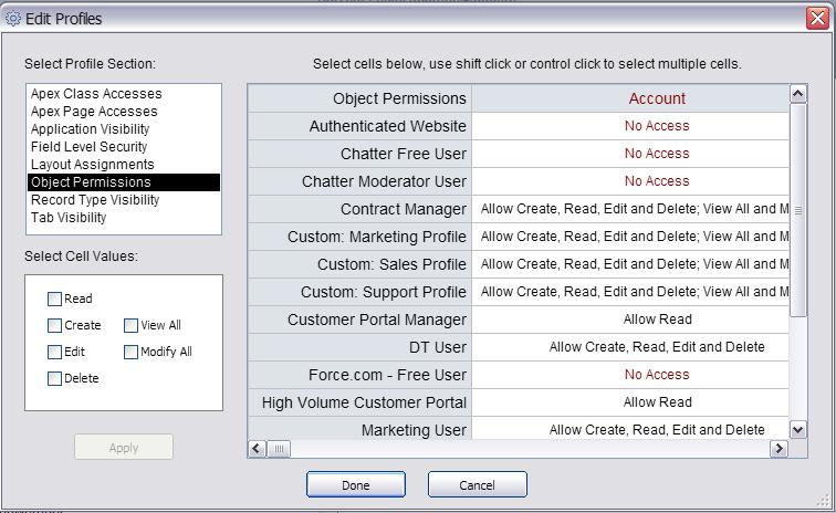 Object Permissions For Object Permissions, users will be able to modify the CRUD rights for selected