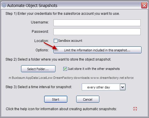criteria. This option only exists for the Object Snapshot. You have the ability to capture an entire Object SnapShot or a partial object snapshot.