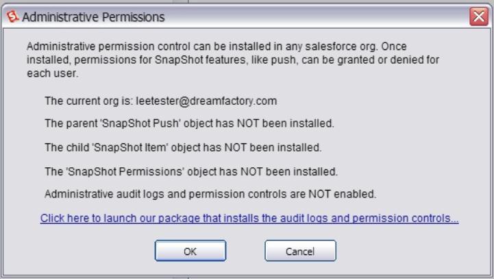 Snapshot Administrative Permissions The SnapShot Administrative Permissions gives a system administrator the ability to assign push to each administrator in each Salesforce org.