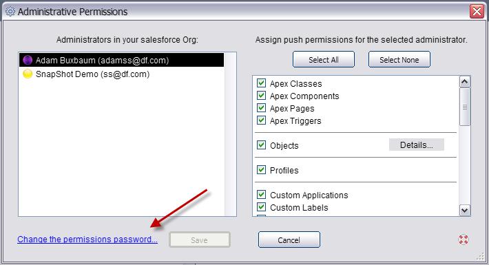 If an Admin wants to change the Admin permissions password, all they would have to do is click