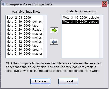 Comparing Asset Snapshots One of the key features of the Asset Snapshot is the ability to compare multiple Asset snapshots.