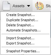 Studio The Studio menu provides access to editing tools including: Compare Assets This option allows users to compare multiple Asset Snapshots Push Assets This option allows users to push/deploy