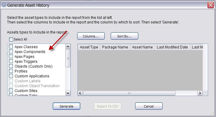 2. Once selected, the Generate Asset History dialog box will appear.