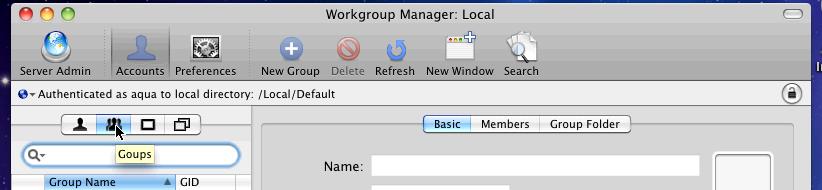 In order to create Groups with Workgroup Manager, select