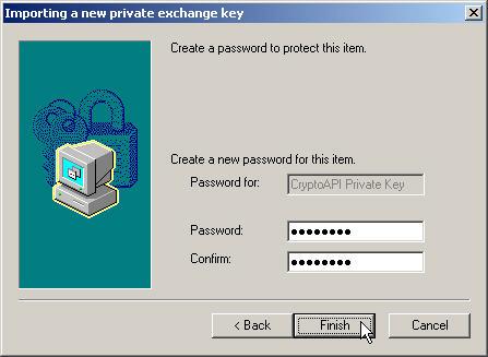 Figure 15. Creating a password for the private key A new window now appears and the user needs to click ОK.