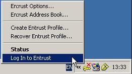 Logging to Entrust from System tray the Entrust Login form