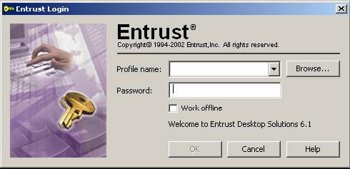 Figure 11. Form for user login to Entrust By entering the user profile and the password, the user logs in to Entrust.