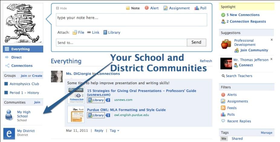 Communities Teachers will have a school community added to their Edmodo accounts the first time they login to your subdomain.
