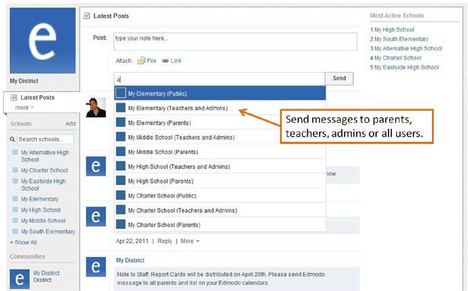 How Administrators Send Messages to the Community As an administrator, you can send out messages to your school and district communities.