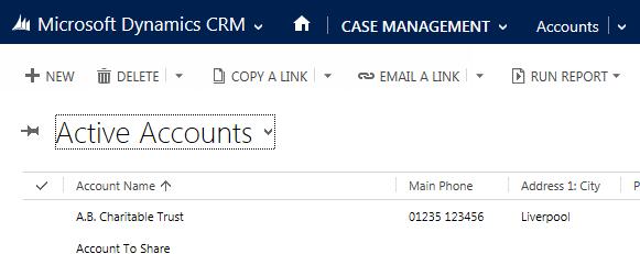 Accounts Click the New button to bring up the new account form.