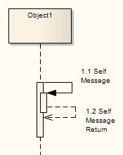 To create a Self Message return: 1. Create a second Self Message at the end of execution. 2. Double-click on the Message name to open the Message Properties dialog. 3.