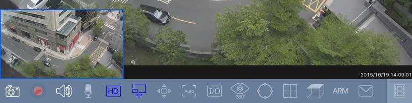 Starts the recording. A colored camera name at the upper-left corner of the live view indicates the status of the camera.