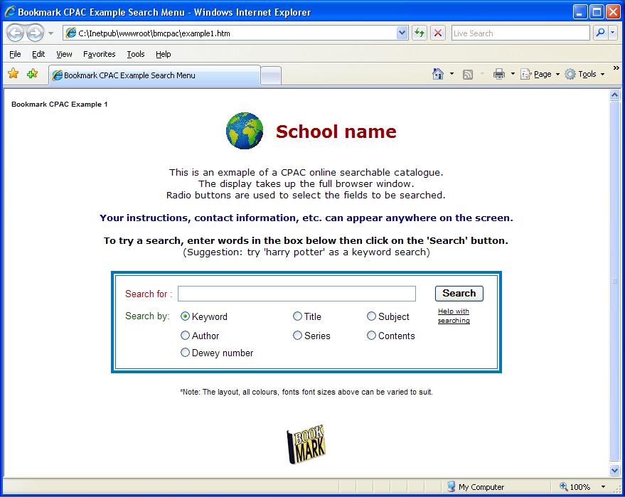 Search page CPAC requires an active Internet connection and browser program such as Internet Explorer, Firefox, Google Chrome, Safari, etc. The Search page is used to enter a search.