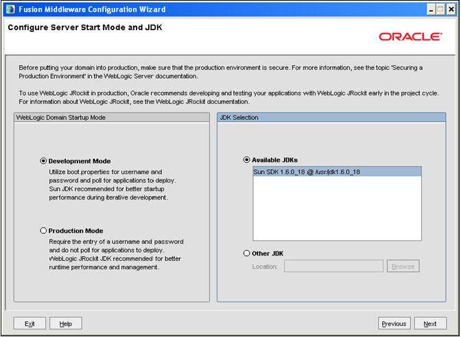 Webserver Configuration for Infrastructure Application Figure 8 13 Configure Server Start Mode and JDK 7.