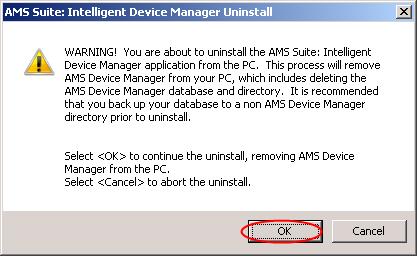 Uninstall AMS Device Manager 1.