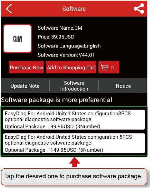 Fig. 4-9 Note: Alternatively, software package can be purchased directly by tapping Purchase software package logo on the Diagnose main interface.