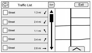 26 Navigation Where live traffic flow data is available, it is displayed as a solid line adjacent to the road. The road is displayed in colors to show the flow rate as:. Black Stopped or Closed.